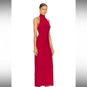Red mock neck dress